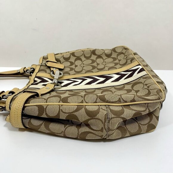 COACH Beige / Zebra Signature Stripe Jacquard Leather Satchel F13993 Hangtag - Picture 8 of 16